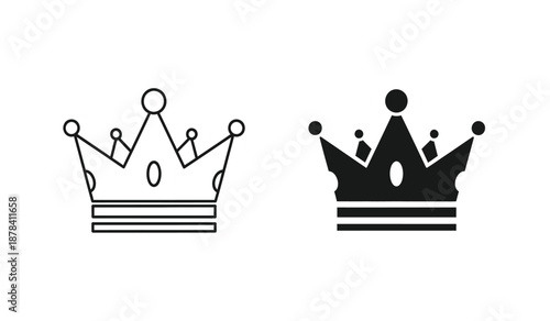 Black and white line art crowns with various details and textures