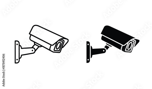 Two security cameras in black and white with different designs and mounts