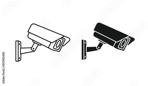 Two security cameras in different styles and colors mounted on a wall with brackets for surveillance purposes in various settings