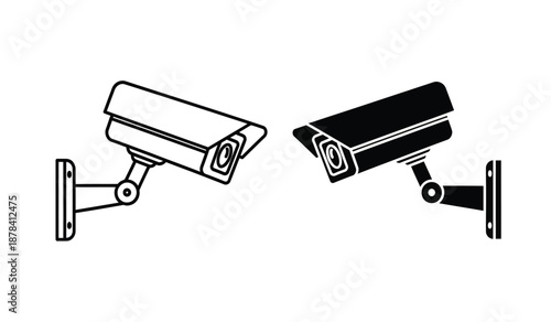 Two security cameras in black and white illustration for surveillance and safety concepts