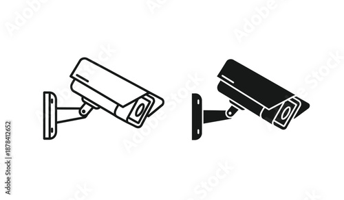 Two security cameras in black and white with different designs and mounts