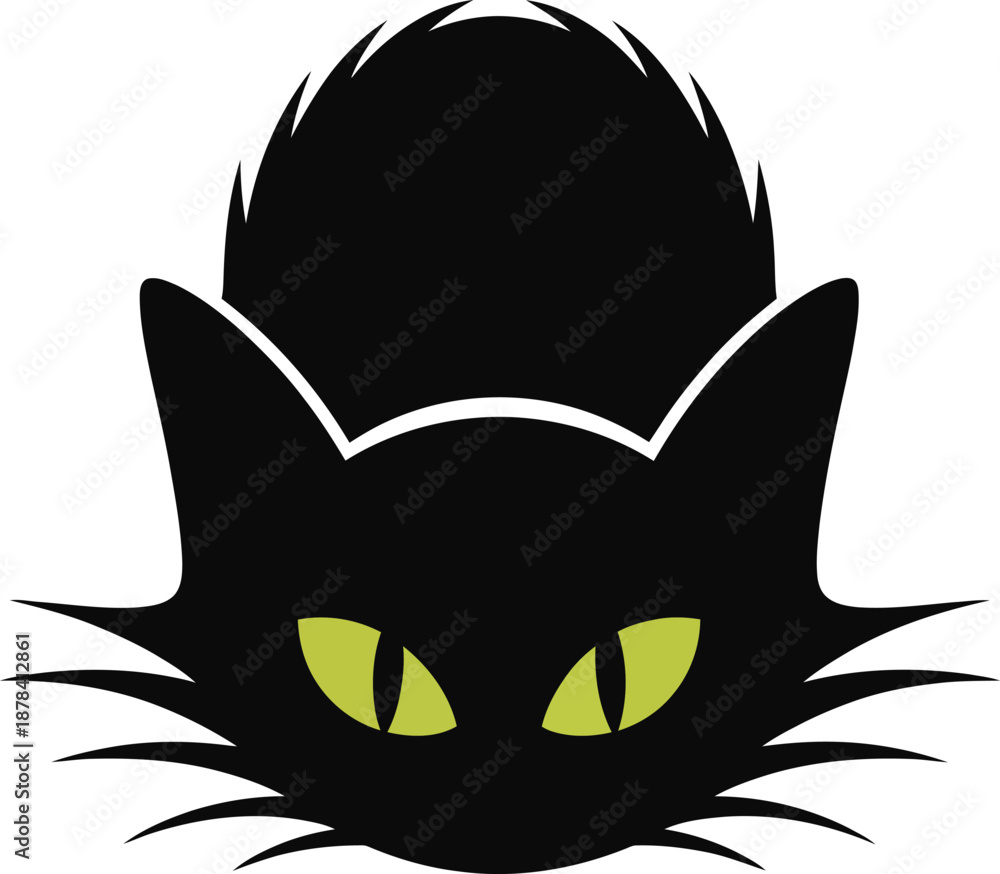 Obraz premium Black Cat Silhouette with Spiky Hat and Green Eyes Vector
