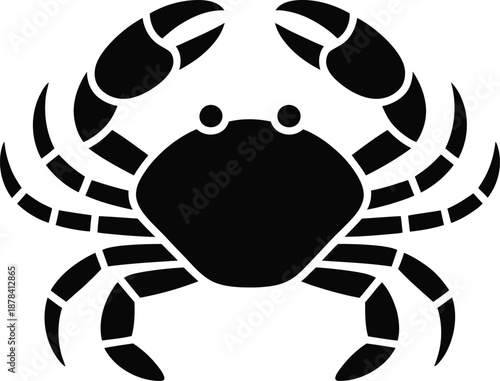 Black Crab Silhouette with Claws Raised Vector Icon for Seafood or Marine Life