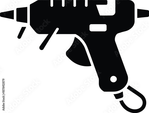 Black Hot Glue Gun Icon, Vector Illustration, Crafting Tool, DIY Supplies, Adhesive Application
