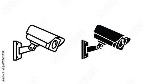 Two security cameras in black and white with one being solid black
