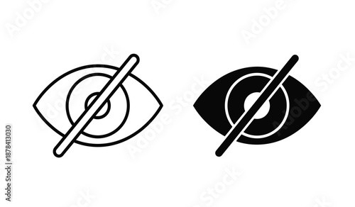 Vector illustration of two closed eyes with a line through them in black and white on a pure