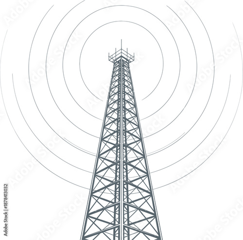 Cell Tower Broadcasting Signal Waves Vector Illustration