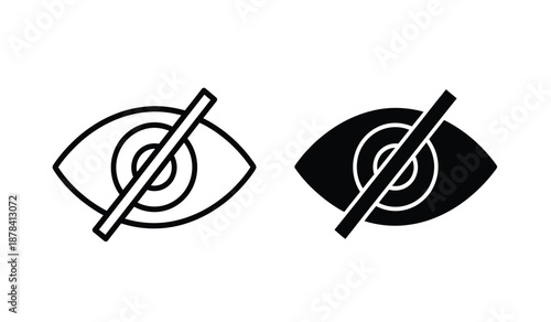 Two eyes with a line through them in black and white