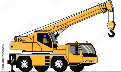 Mobile crane truck with telescopic boom and outriggers – construction equipment by flavector