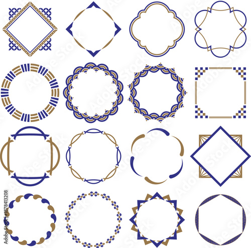 Japanese-style frame design, modern and retro decorative materials, and Japanese-style decor are all features of this New Year's blue, gold design.