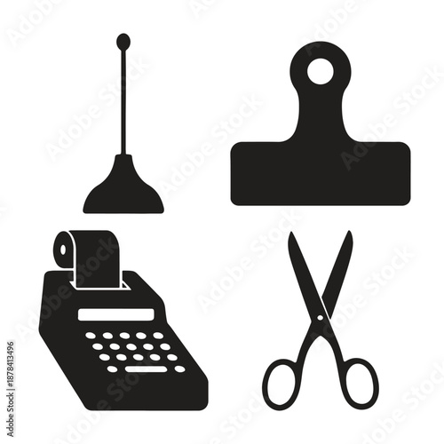 Black and white of office supplies and retail equipment
