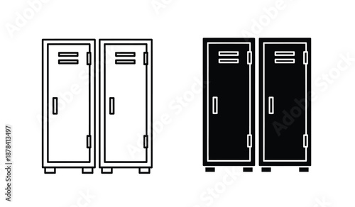 Vector illustration of two pairs of school lockers in black and white
