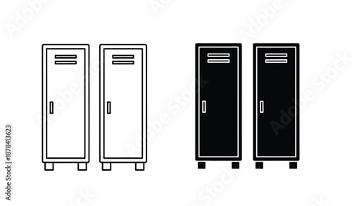 Vector illustration of four lockers in black and white