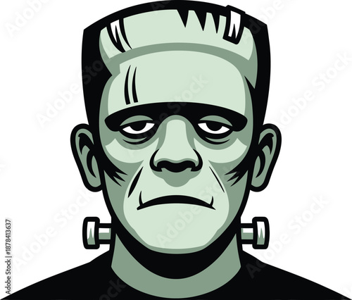 Frankenstein Monster Head Vector Illustration Scary Halloween Character