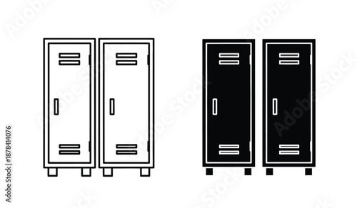 Simple illustration of four lockers in black and white colors side by side on a plain