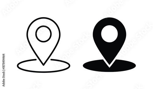 Black and white line icons of map location pins