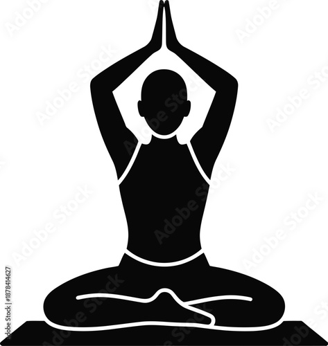 Person Meditating in Yoga Pose on Mat, Vector Silhouette
