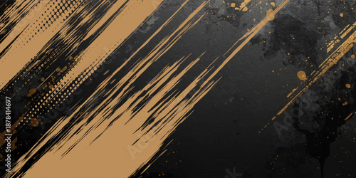 background Abstract drawn by brush. Vector Golden shiny veins and Liquid marble texture