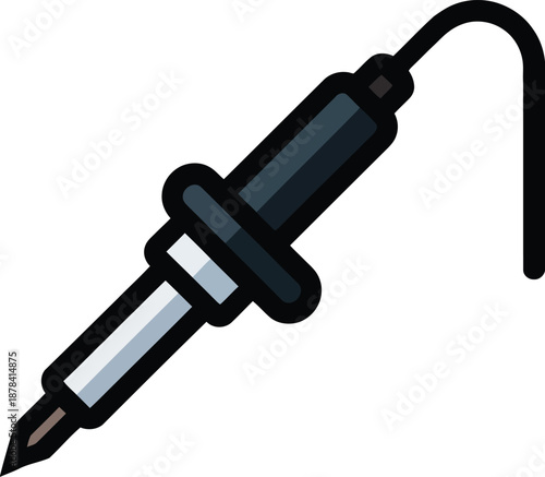 Soldering Iron Tool Vector Icon with Black Handle and Cord for Electronics Repair