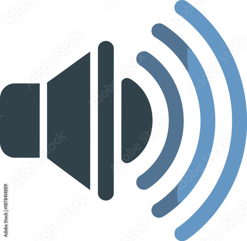 Sound Speaker Icon with Radio Waves, Audio Signal Transmission, Vector Graphic