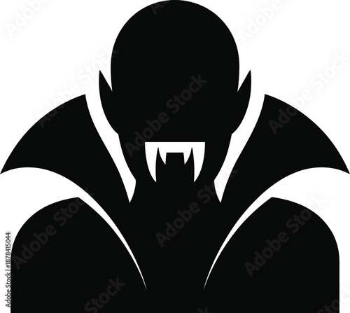 Vampire Silhouette with Fangs and Cape, Halloween Character Vector Icon