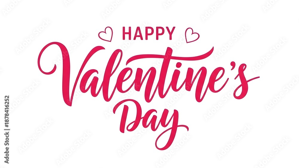 Fototapeta premium Happy valentines day greeting card with pink text and hearts on white background