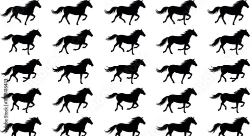 Running horse silhouettes mega set showing galloping wild horses motion speed animal wildlife vector illustration collection