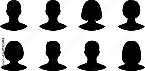 Silhouette avatar icons of diverse people, head and shoulders, black vector user profiles – flavector