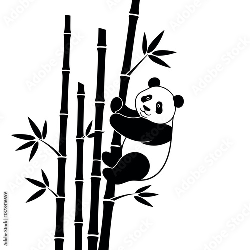 Cute Panda Climbing Bamboo Artistic Wildlife Silhouette Design