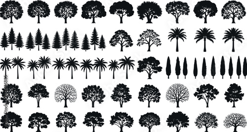 Silhouette of three individuals in symmetrical standing poses, profile and frontal views – flavector
