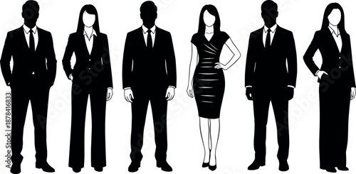 Silhouette of professionals in business attire, confident poses, suits and dresses vector illustration – flavector