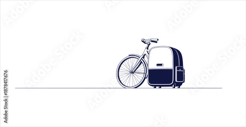 Modern Cargo Bicycle Vector Outline Illustration Sustainable Urban Delivery Transport Logistics Concept