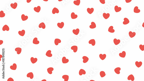 Red hearts scattered across a white background seamless pattern for romantic designs, love themed wrapping paper, textiles, wallpapers, greeting cards, and decorative graphic projects.