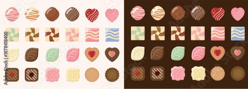 Valentine’s Chocolate Collection with Hearts and Sweet Desserts Illustrations