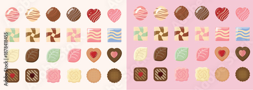 Valentine’s Chocolate Collection with Hearts and Sweet Desserts Illustrations
