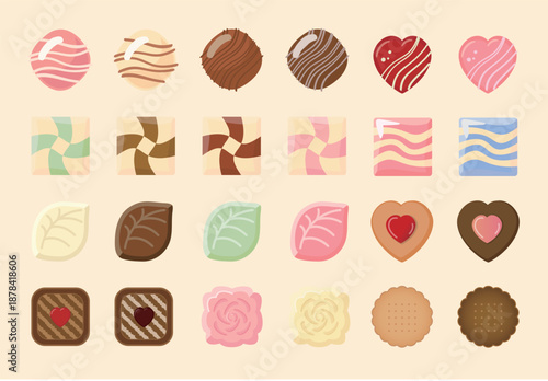 Valentine’s Chocolate Collection with Hearts and Sweet Desserts Illustrations