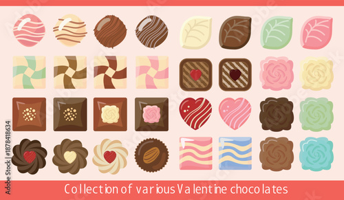 Valentine’s Chocolate Collection with Hearts and Sweet Desserts Illustrations