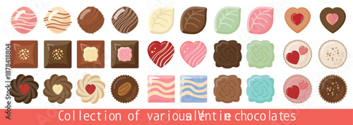 Valentine’s Chocolate Collection with Hearts and Sweet Desserts Illustrations