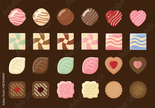 Valentine’s Chocolate Collection with Hearts and Sweet Desserts Illustrations
