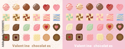 Valentine’s Chocolate Collection with Hearts and Sweet Desserts Illustrations
