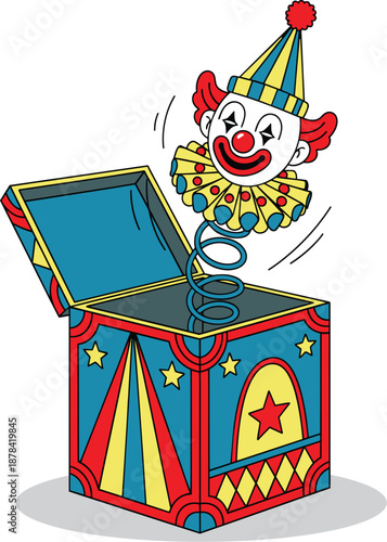 Vintage Jack in the Box Clown Toy Illustration