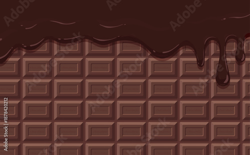 とろけるチョコレートと板チョコ背景_横