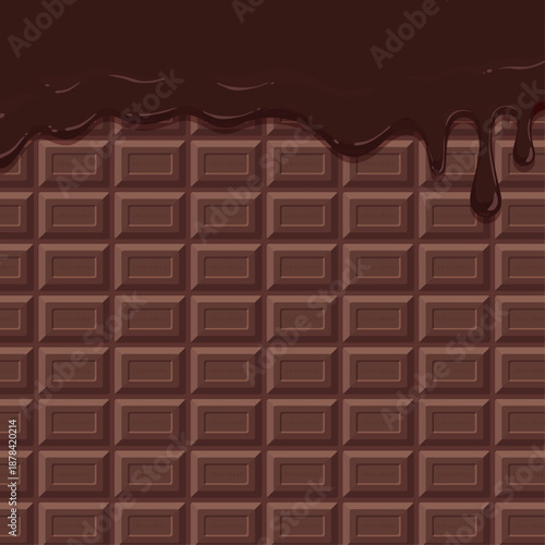 とろけるチョコレートと板チョコ背景_正方形