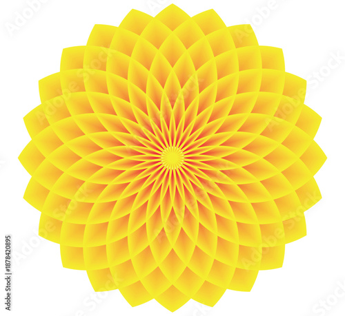 Yellow Abstract Geometric Flower Mandala Pattern on White Background