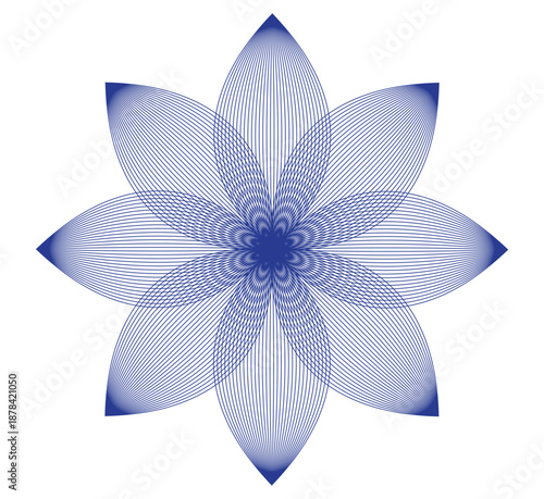 Blue Geometric Lotus Flower Line Art Mandala on White Backgroundr