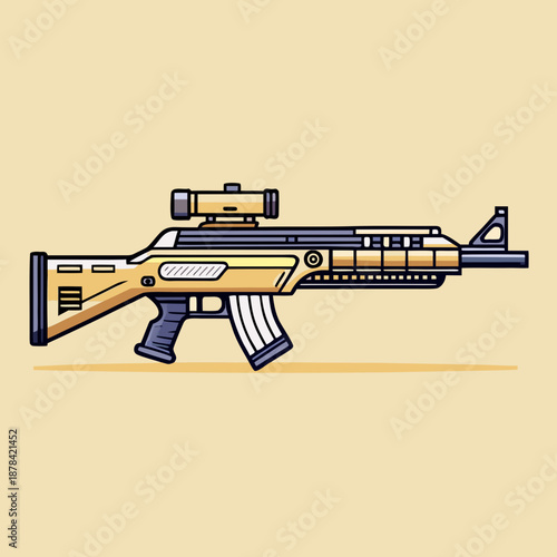 Vector illustration of a modern rifle with scope on colored background