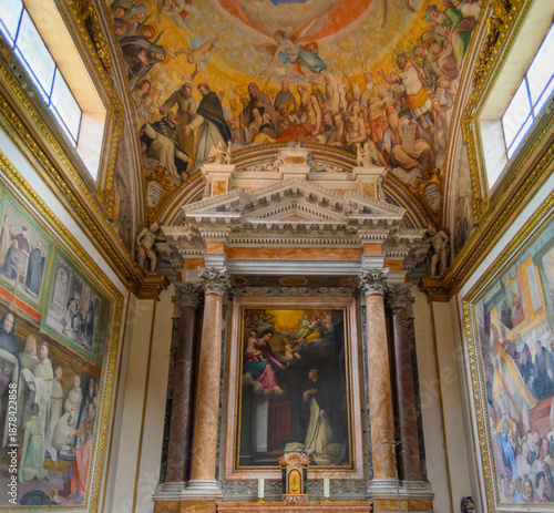 Altar and frescoes by Federico Zuccari in the Chapel of Saint Hyacinth, Basilica of Santa Sabina at the Aventine, Rome, Italy. Religious art murals