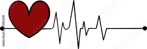 Heartbeat Pulse Line with Red Heart and Butterfly Illustration - Medical Love Concept for Valentine's Day, Birthday, and Eid Greeting Cards