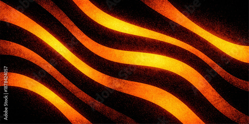 Abstract orange background with a wild zebra animal skin pattern featuring black and yellow stripes in a swirl vector design for a nature texture wallpaper
