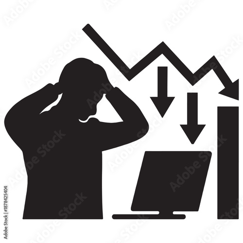 Frustrated businessperson analyzing declining charts and graphs on computer
